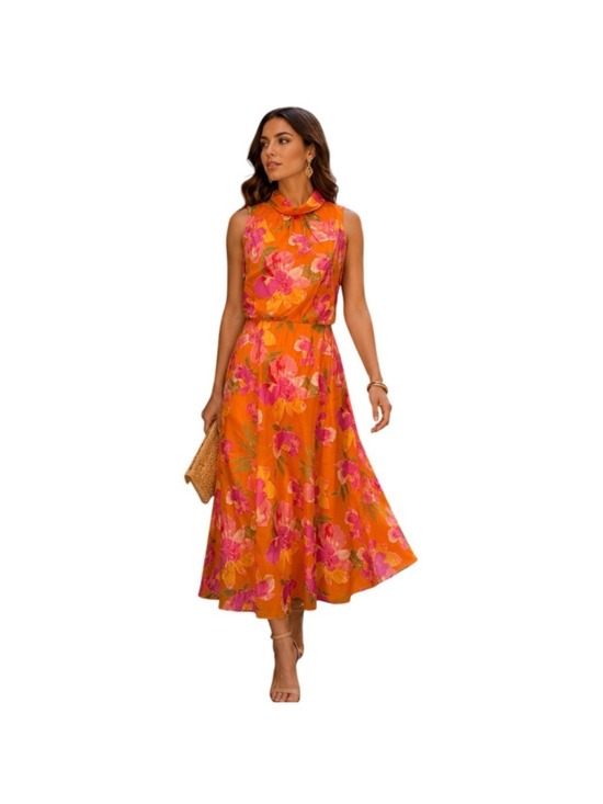 KARL LAGERFELD PARIS Dresses & Skirts - Karl Lagerfeld Paris Floral Midi Dress Orange Pink Yellow Size 4 NWT